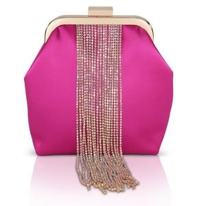 💕Brand new Jewel Badgley Mischka, Mila crystal fringe pouch in hot pink 💖 ✨